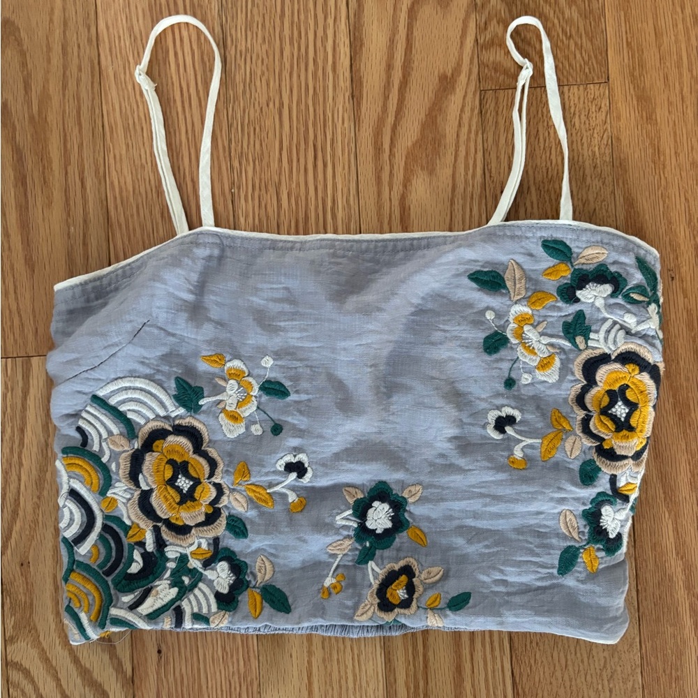 Floral Embroidered Cropped Tank Top